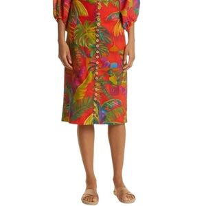 Tropical Print Button-Down Skirt Farm Rio M